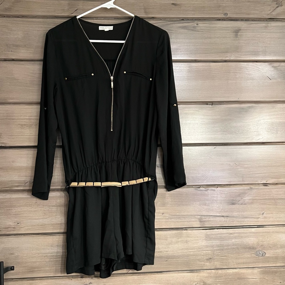 Miss Avenue Black Zip Romper with Gold Belt